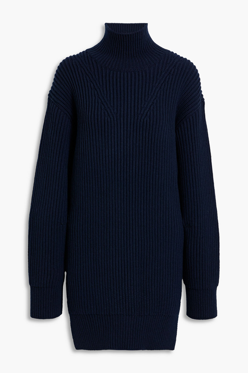 jil sander - ribbed wool turtleneck sweater - blue - fr 34