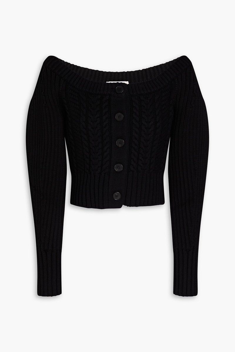 McQueen - Cropped cable-knit wool and cashmere-blend cardigan - Black - L