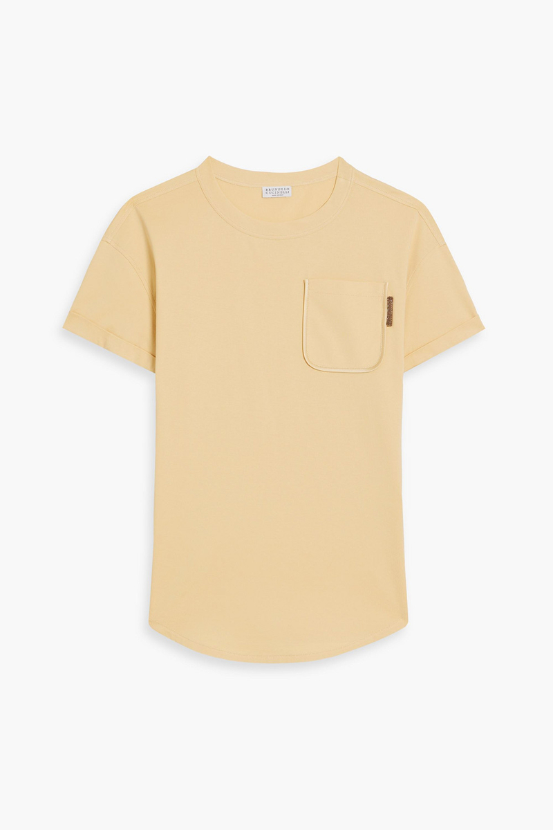 brunello cucinelli - bead-embellished cotton-jersey t-shirt - yellow - xxs