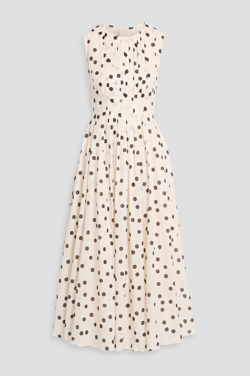 max mara - carol pintucked polka-dot cotton-gauze midi dress - white - it 46