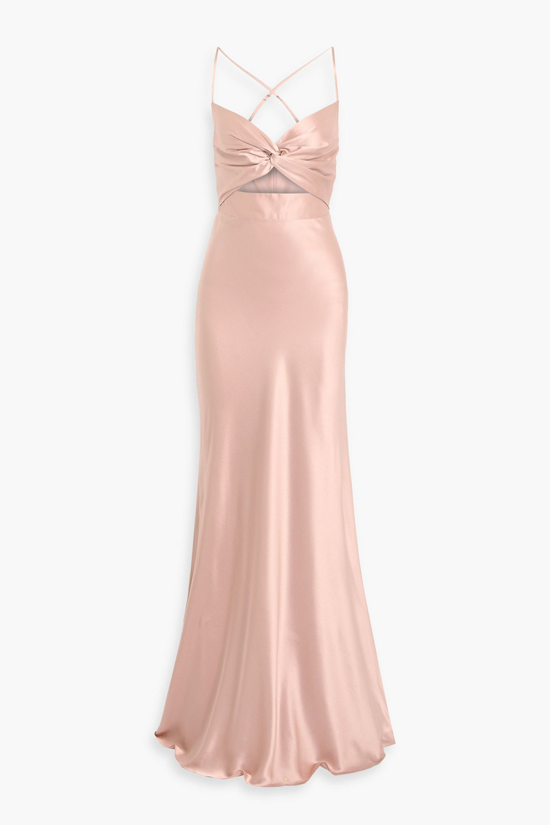 michelle mason - twisted cutout silk-satin gown - pink - us 4