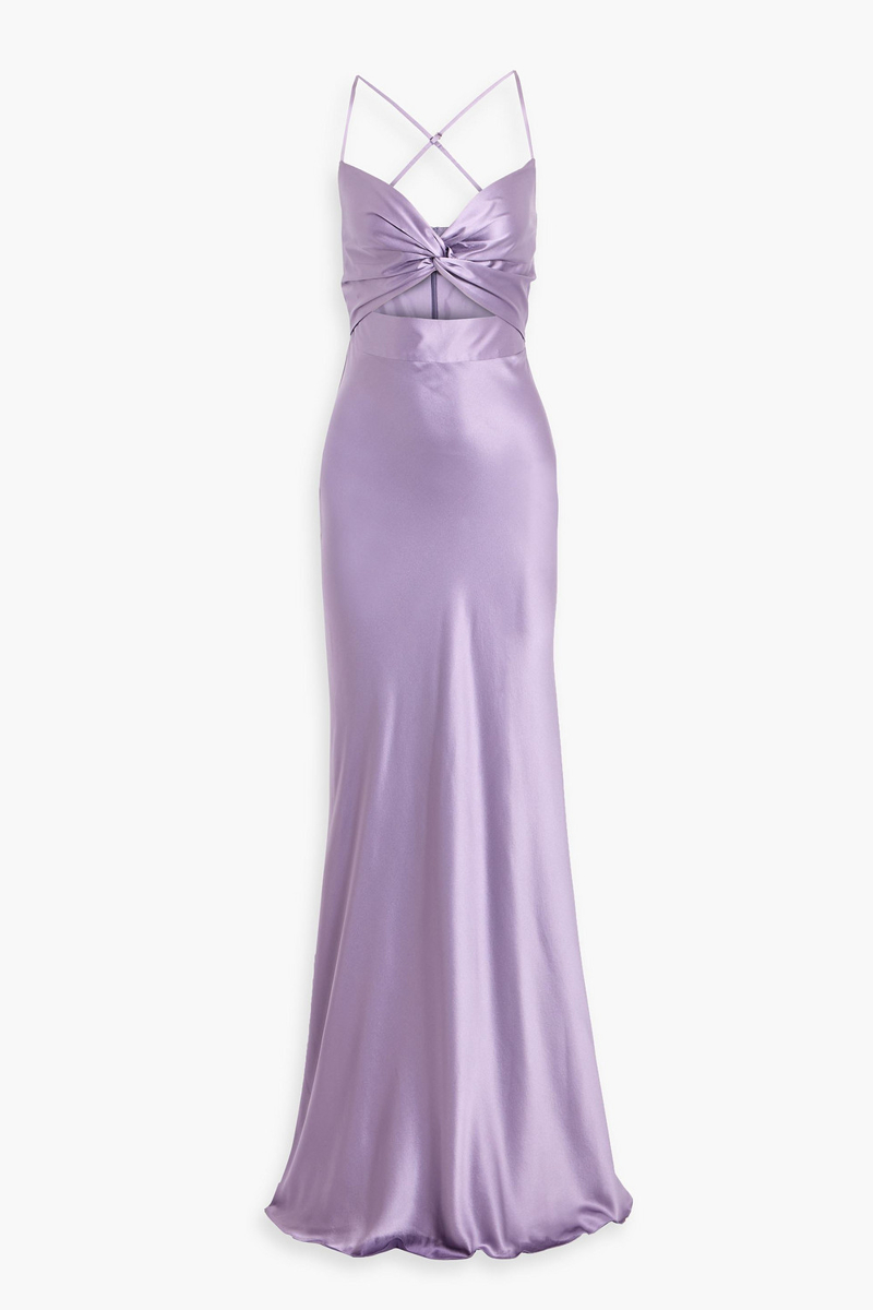 michelle mason - twisted cutout silk-satin gown - purple - us 10