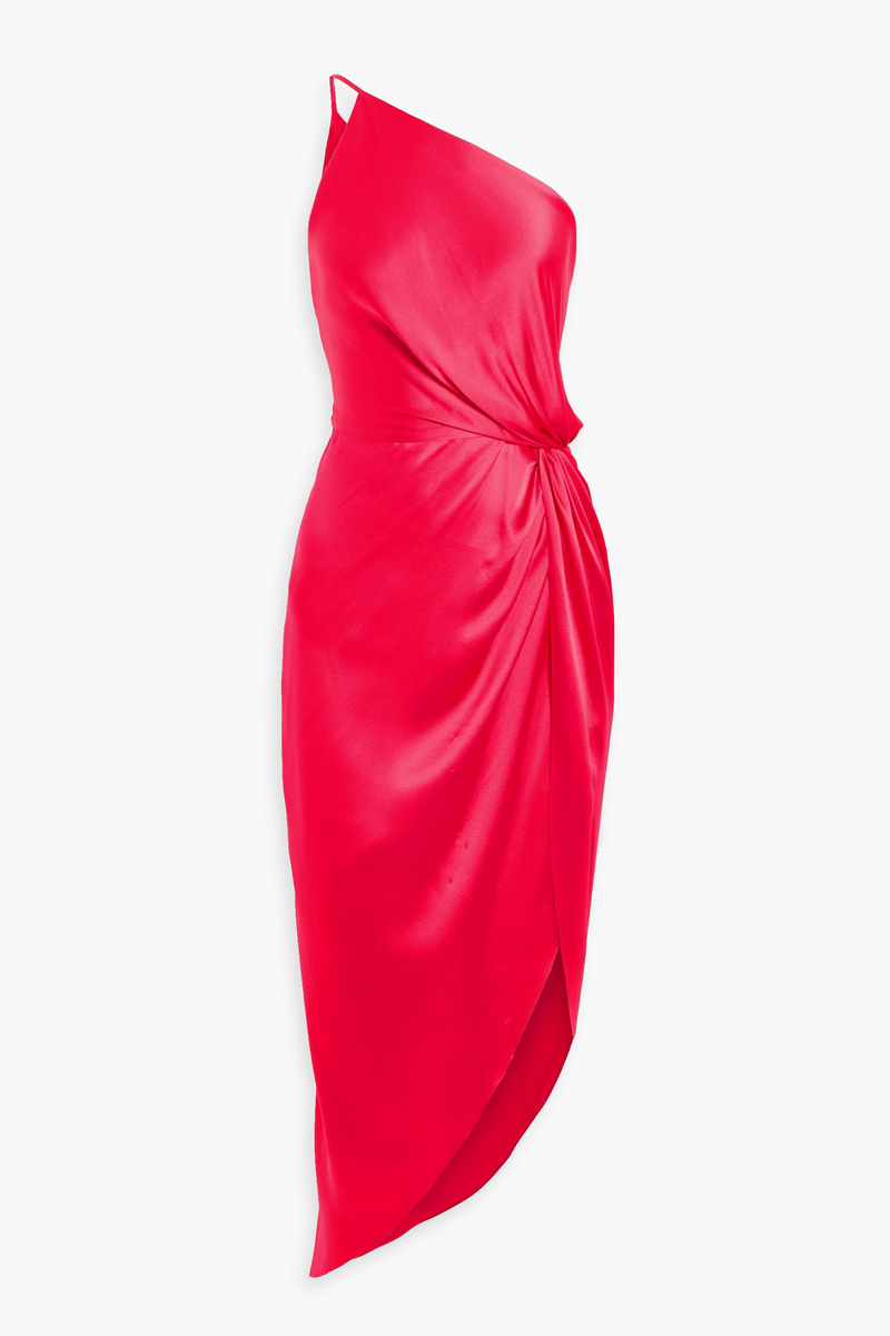 michelle mason - one-shoulder twisted silk-satin dress - red - us 4