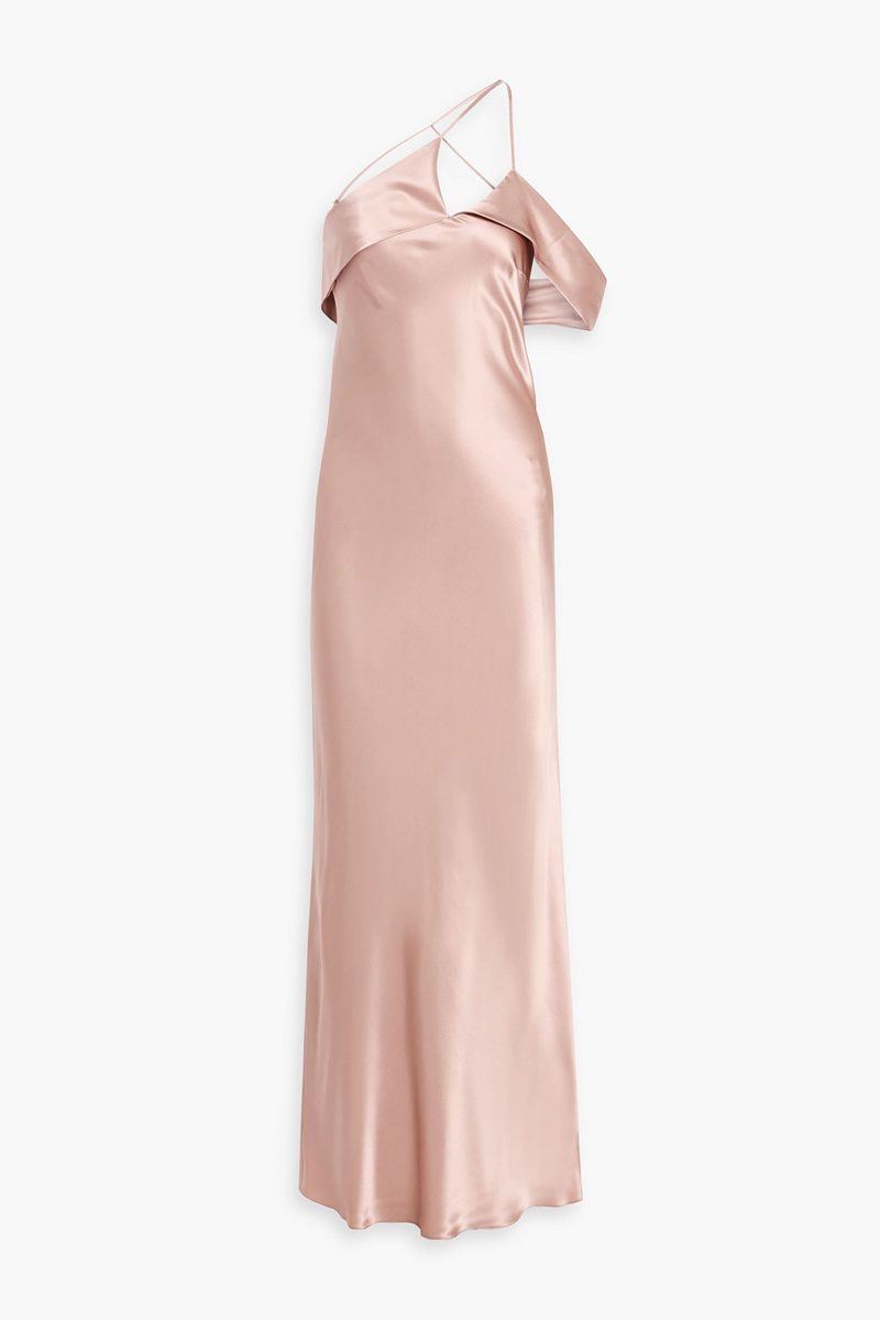 michelle mason - one-shoulder silk-satin gown - pink - us 2