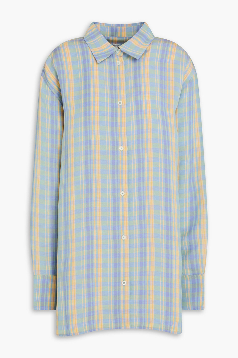 toteme - gingham linen-blend shirt - blue - fr 40