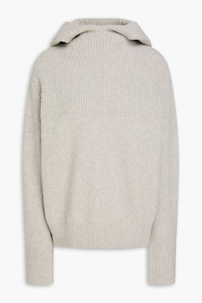 proenza schouler - ribbed cashmere-blend hoodie - gray - xs