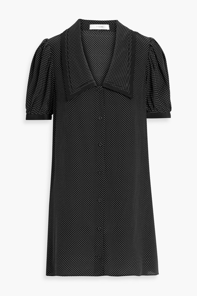 frame - the sailor polka-dot silk crepe de chine mini dress - black - xs