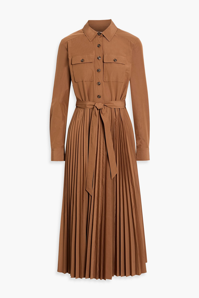 derek lam 10 crosby - kenza pleated poplin midi shirt dress - brown - us 2