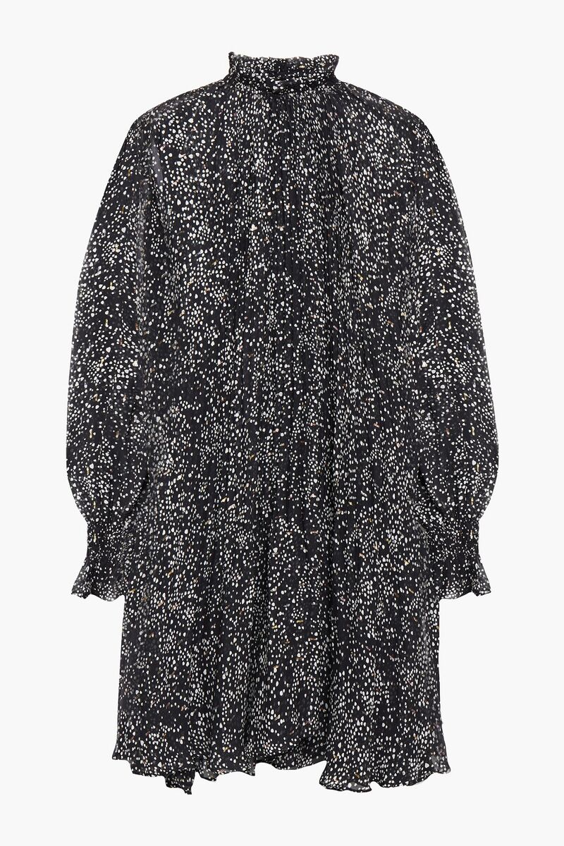 Maje - Gathered printed fil coupé silk-blend mini dress - Black - FR 38