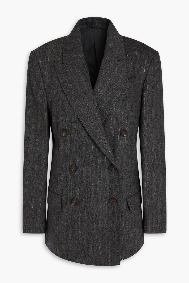 brunello cucinelli - double-breasted metallic pinstriped twill blazer - gray - it 40