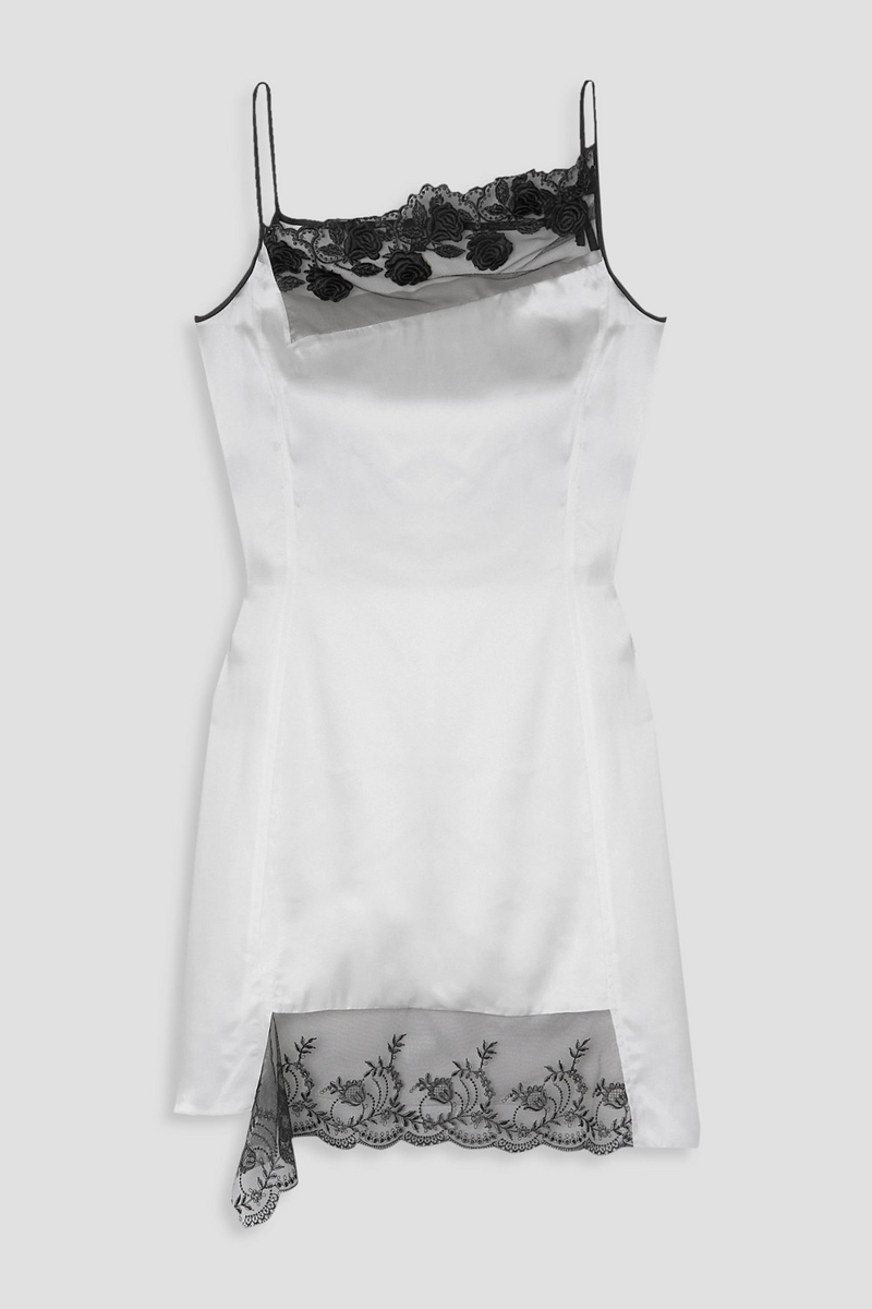 Meryll Rogge - Asymmetric lace-trimmed silk-charmeuse mini dress - White - FR 32