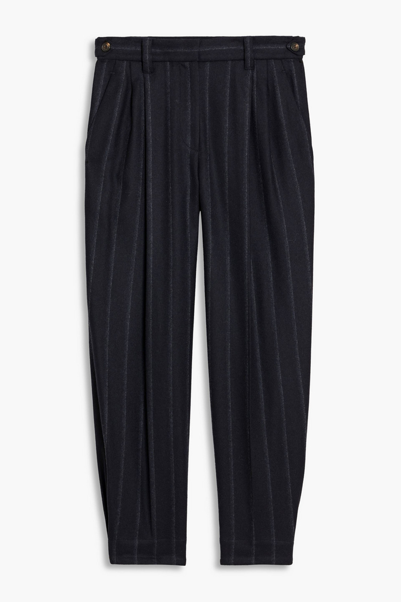 brunello cucinelli - pinstriped wool-blend tapered pants - blue - it 38