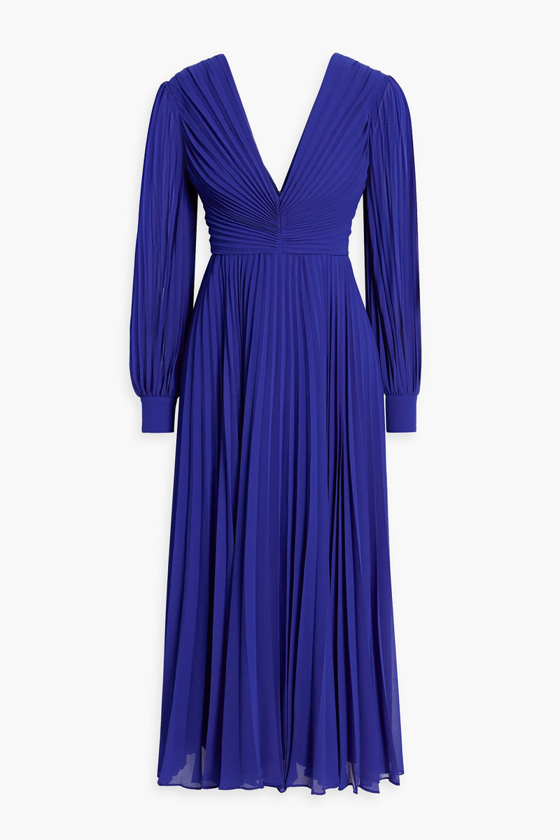 badgley mischka - plissé-chiffon midi dress - blue - us 4