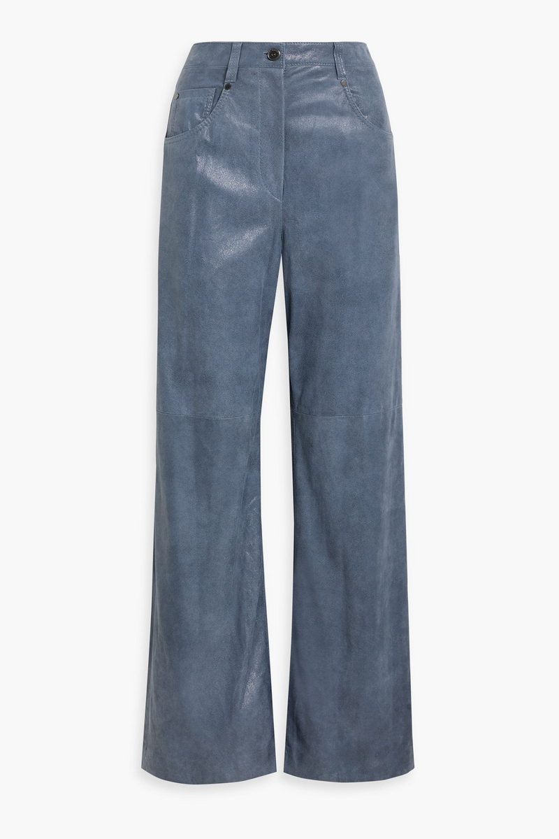 brunello cucinelli - coated suede wide-leg pants - blue - it 38