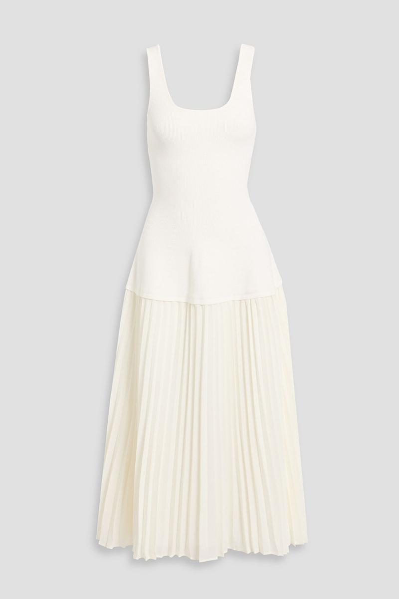 simkhai - allana pleated georgette and ribbed-knit midi dress - white - s