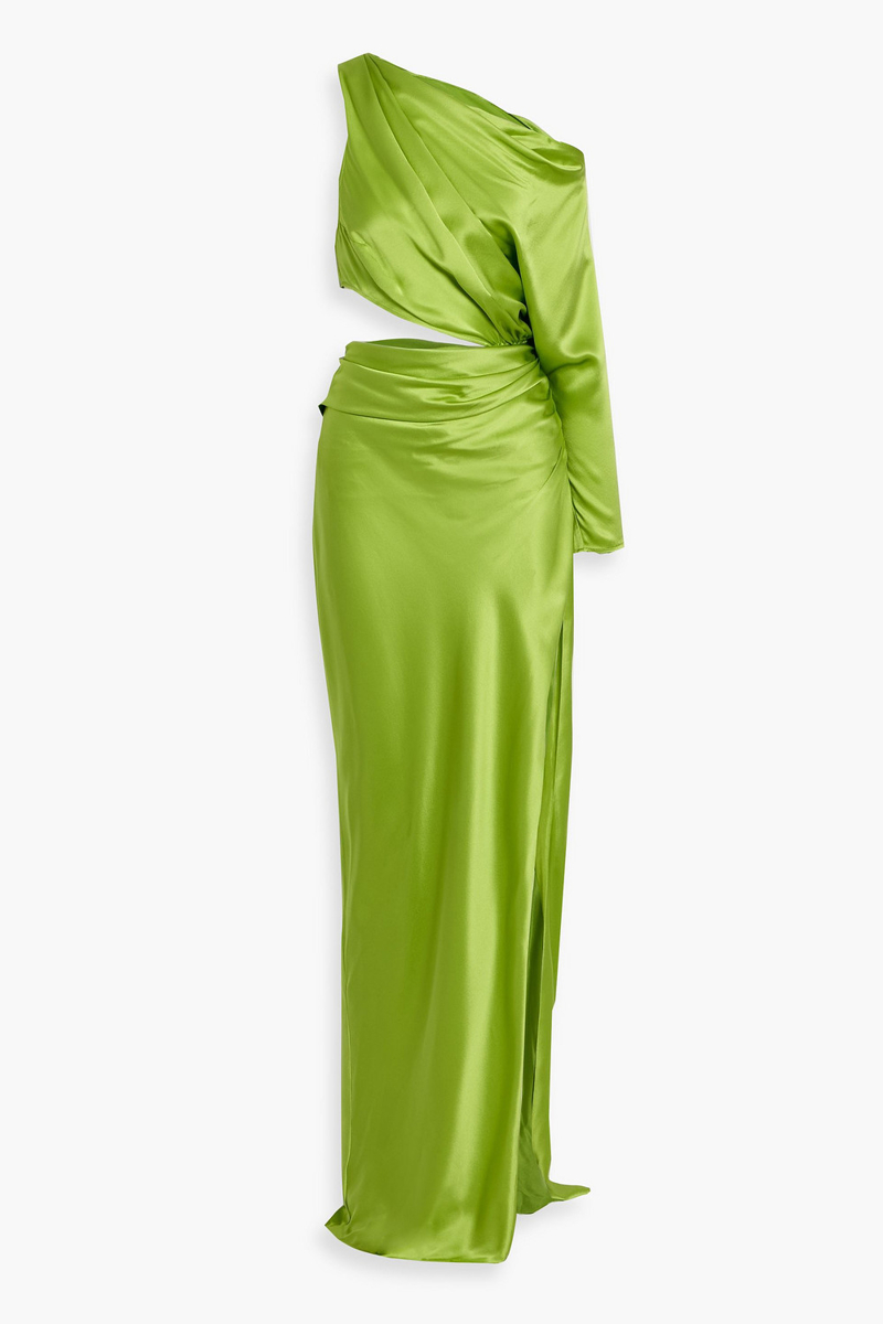 the sei - one-sleeve cutout silk-satin gown - yellow - us 2