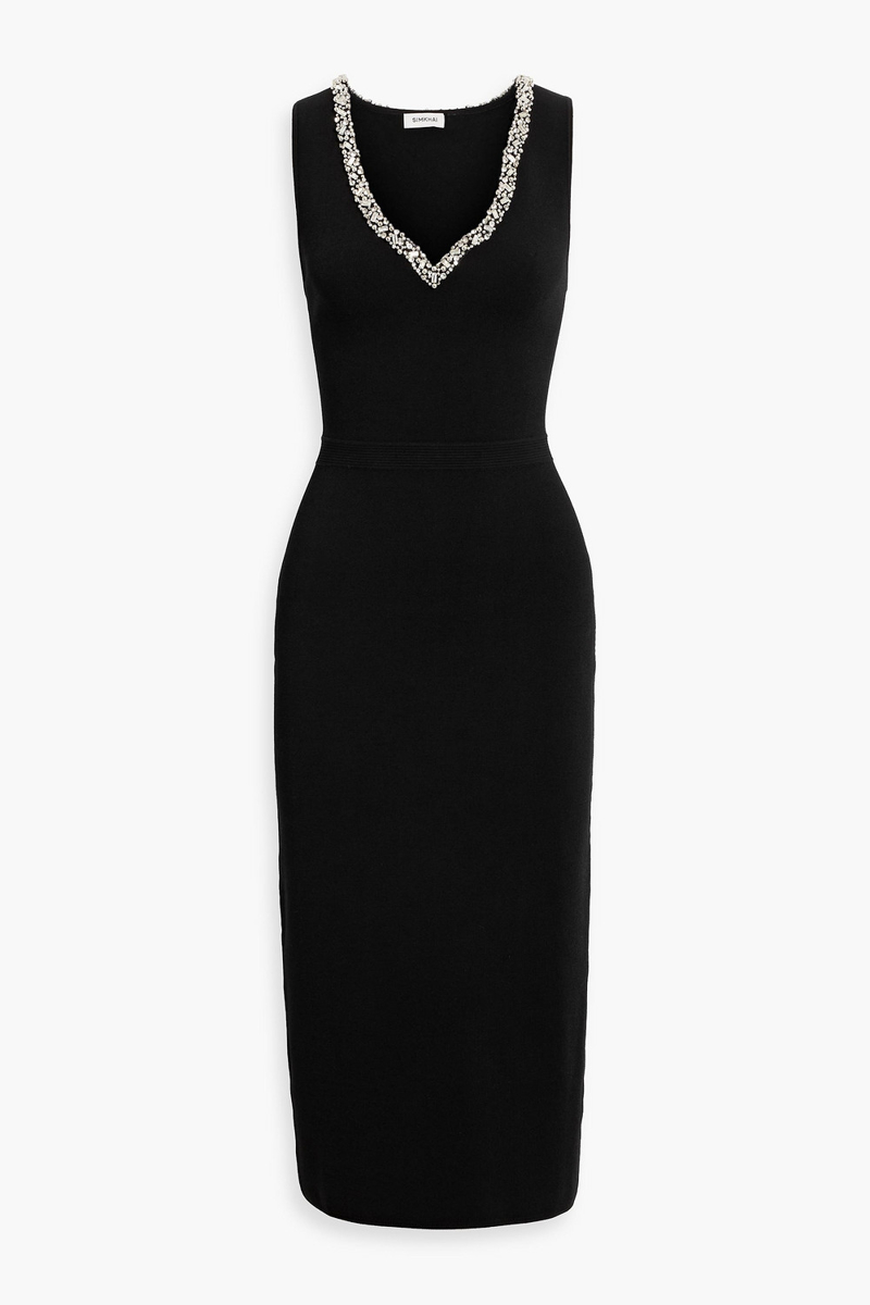 simkhai - khari crystal-embellished stretch-knit midi dress - black - l