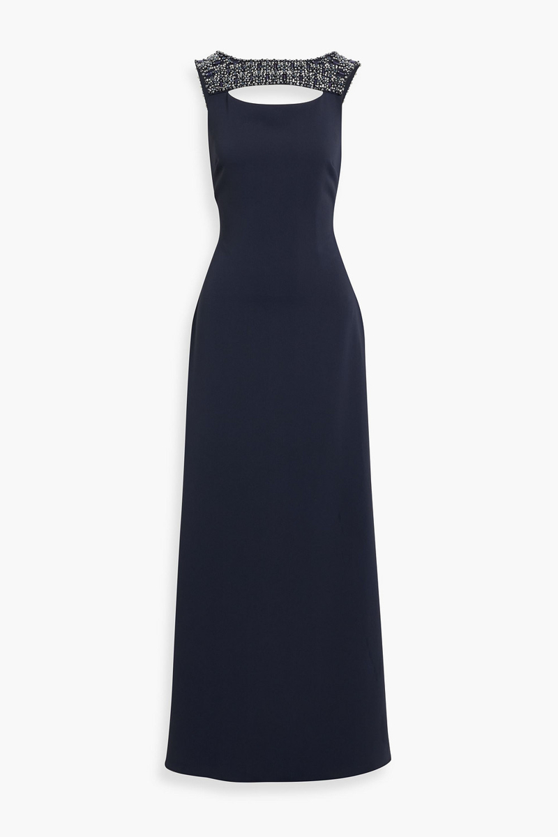 badgley mischka - cutout embellished crepe gown - blue - us 4