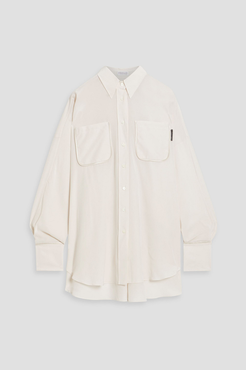 brunello cucinelli - bead-embellished silk crepe de chine shirt - white - m