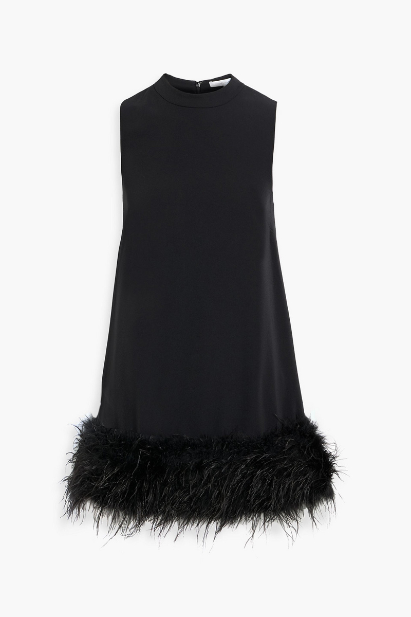rachel gilbert - linc feather-embellished crepe mini dress - black - 5