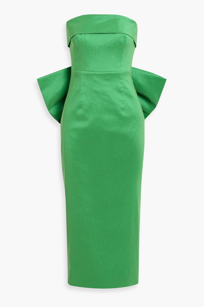 rachel gilbert - birdie strapless bow-detailed shantung midi dress - green - 1
