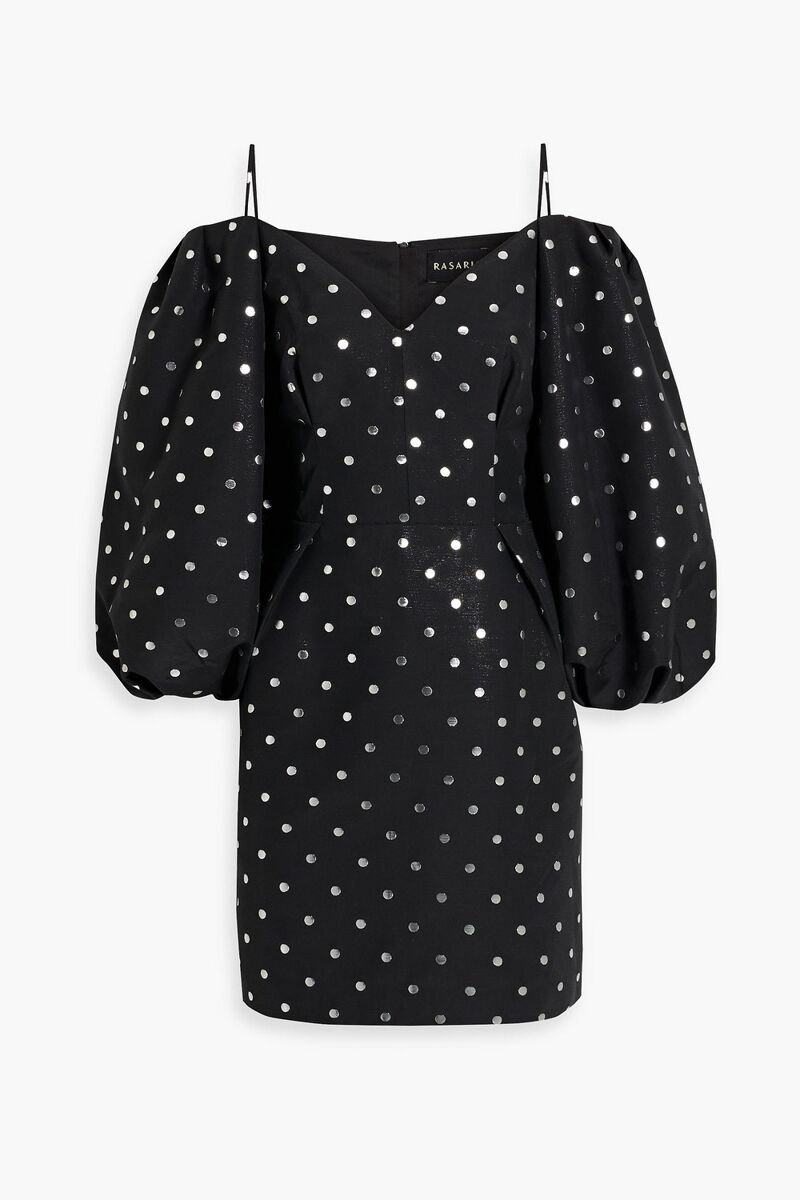 Rasario - Cold-shoulder polka-dot jacquard mini dress - Black - FR 46