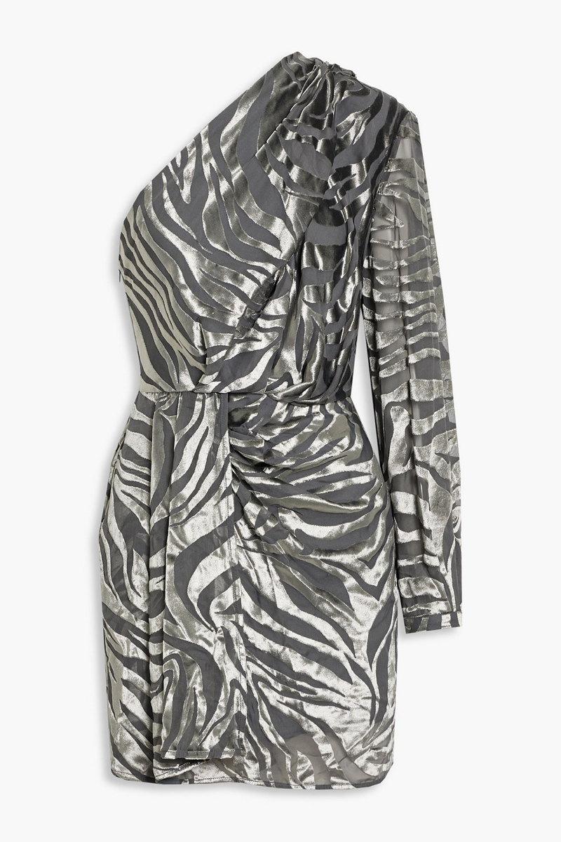 IRO - Nimas one-sleeve draped devoré-velvet mini dress - Gray - FR 40