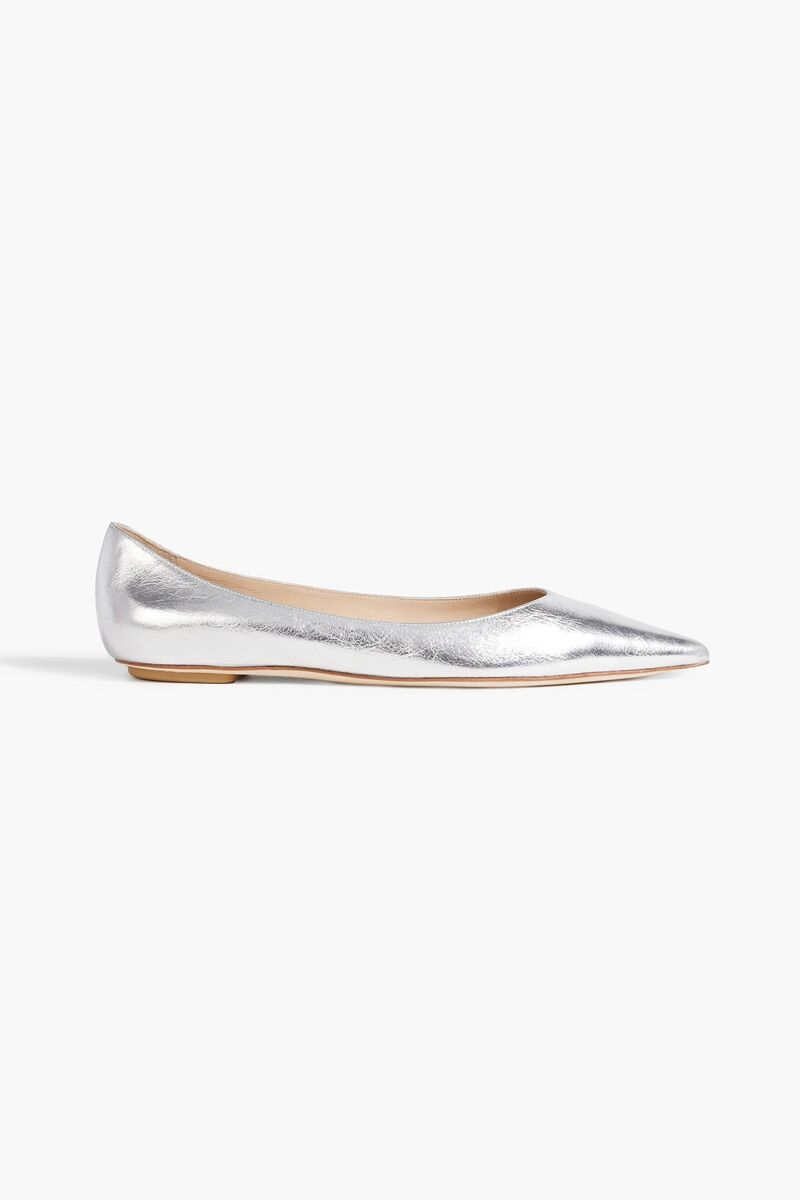 Stuart Weitzman - Emilia metallic textured-leather point-toe flats - Metallic - EU 38.5