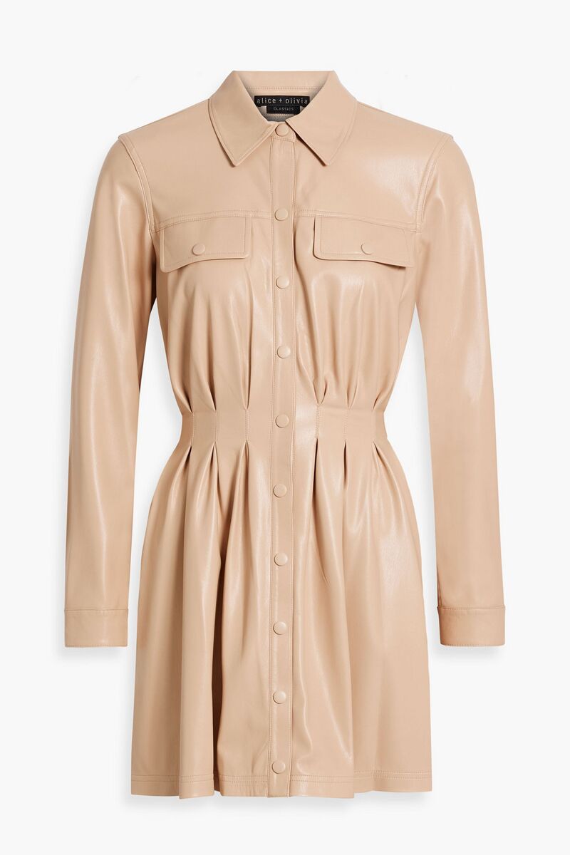 Alice Olivia - Malina pleated faux leather mini shirt dress - Neutral - M
