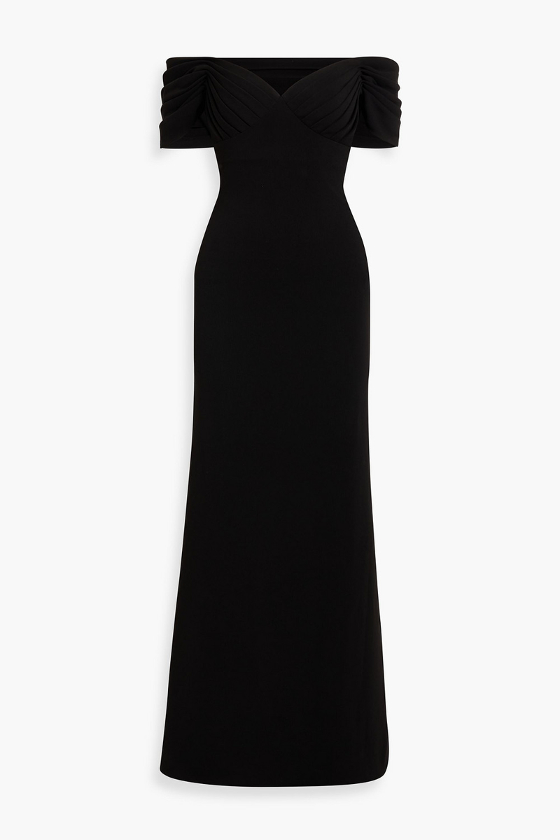 badgley mischka - off-the-shoulder cutout crepe gown - black - us 4