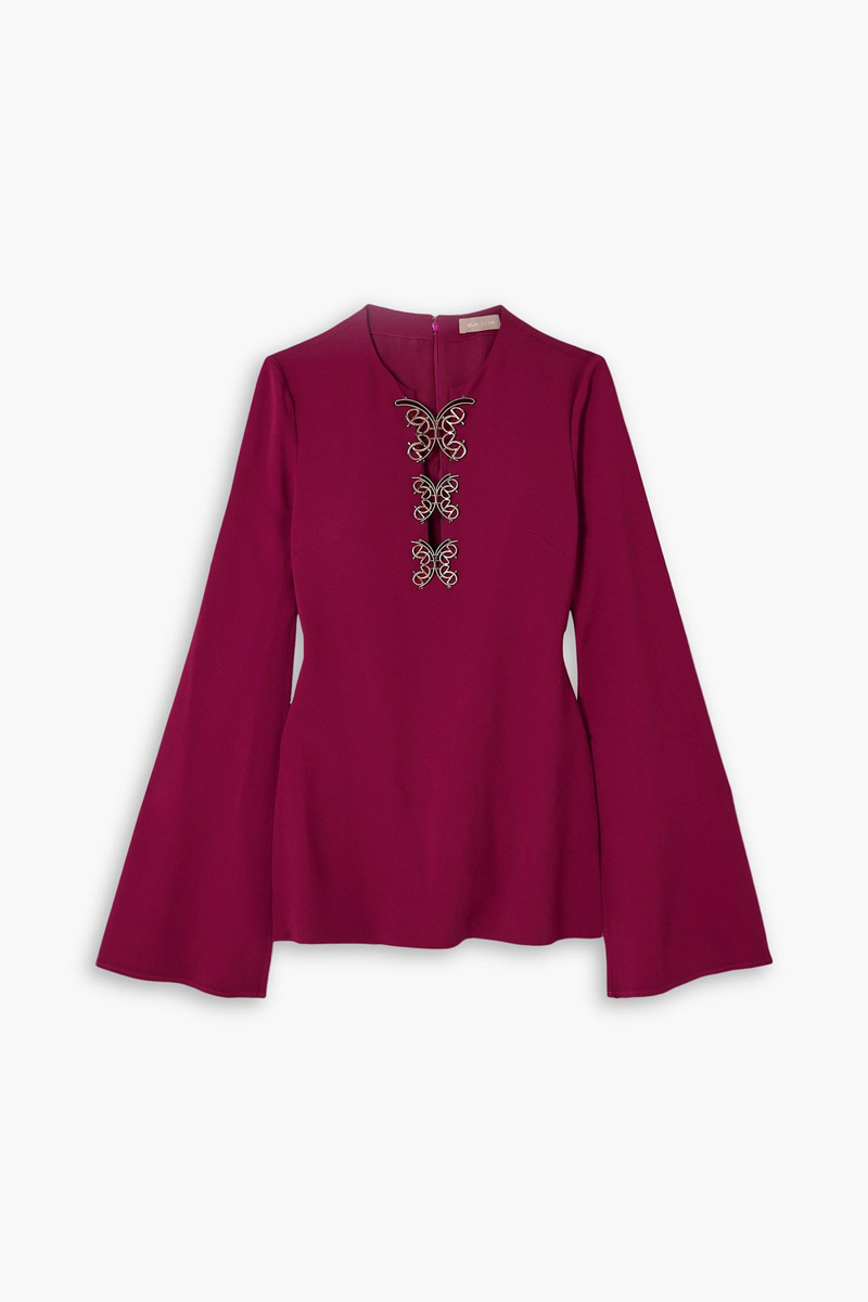 Elie Saab - Embellished crepe blouse - Burgundy - FR 34