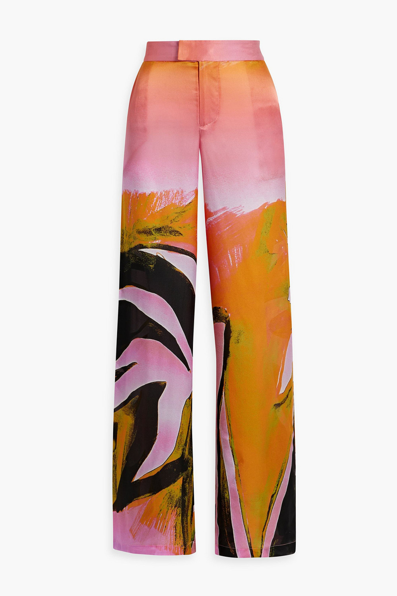louisa ballou - printed silk-satin crepe wide-leg pants - yellow - xs