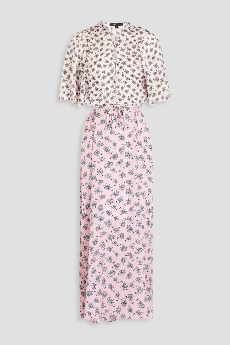 Maje - Cutout printed satin midi dress - White - FR 38