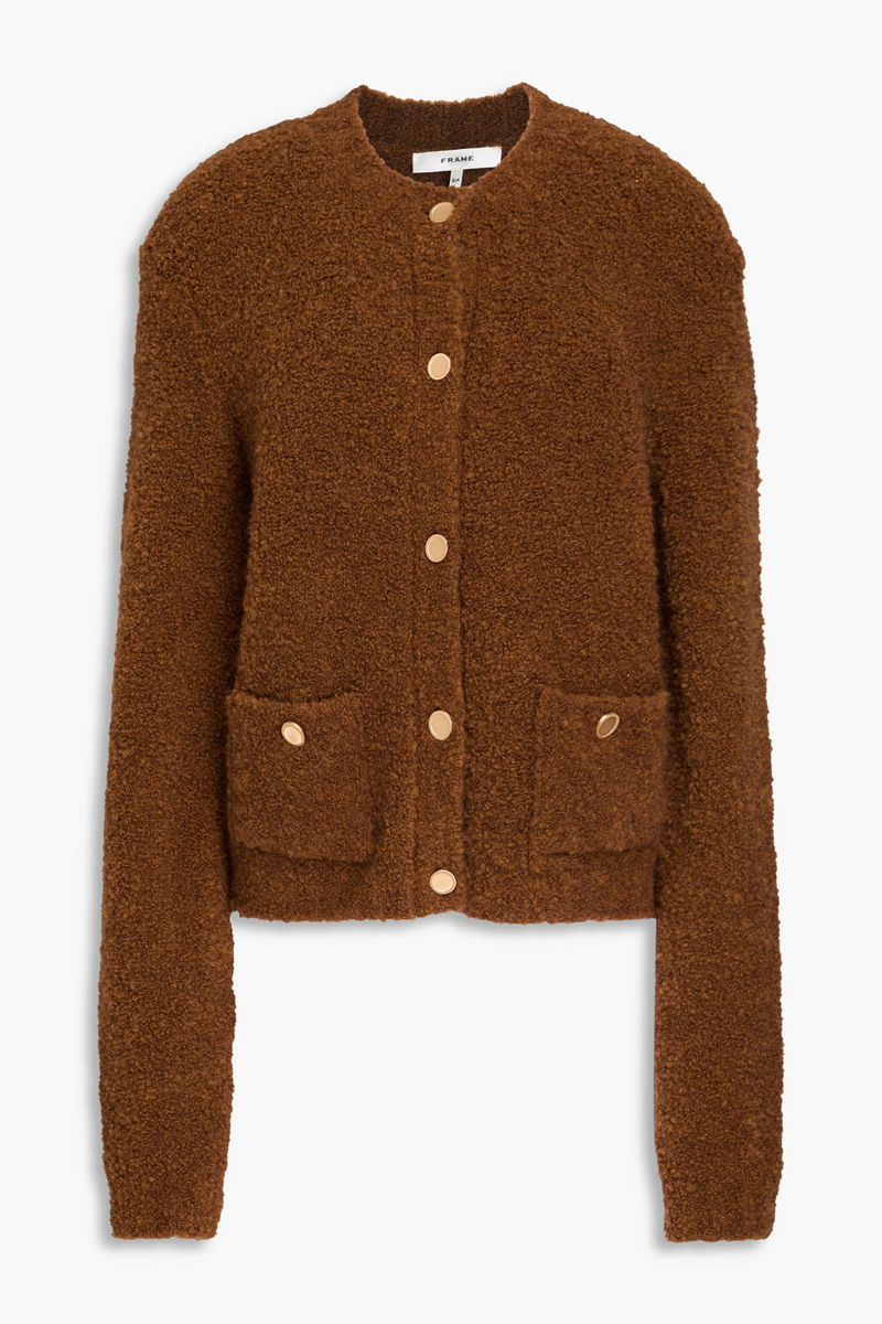 frame - bouclé-knit cardigan - brown - l