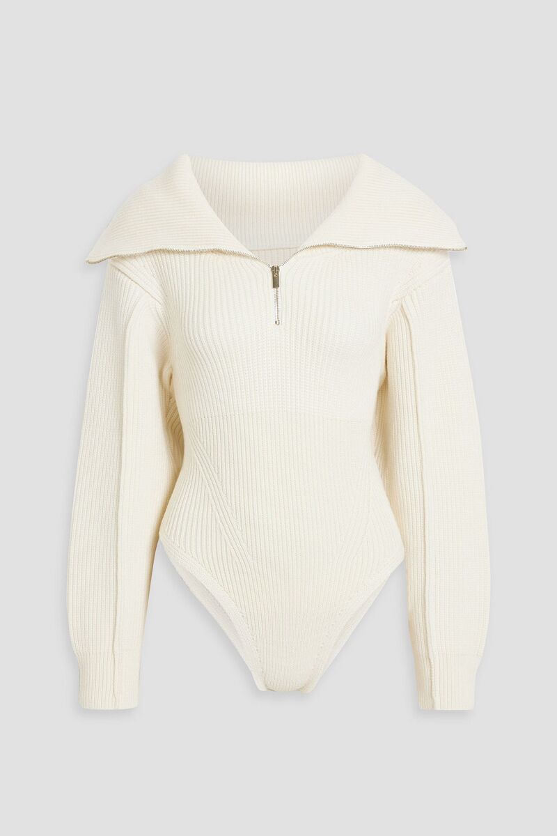 JACQUEMUS - Ribbed merino wool half-zip bodysuit - White - FR 34