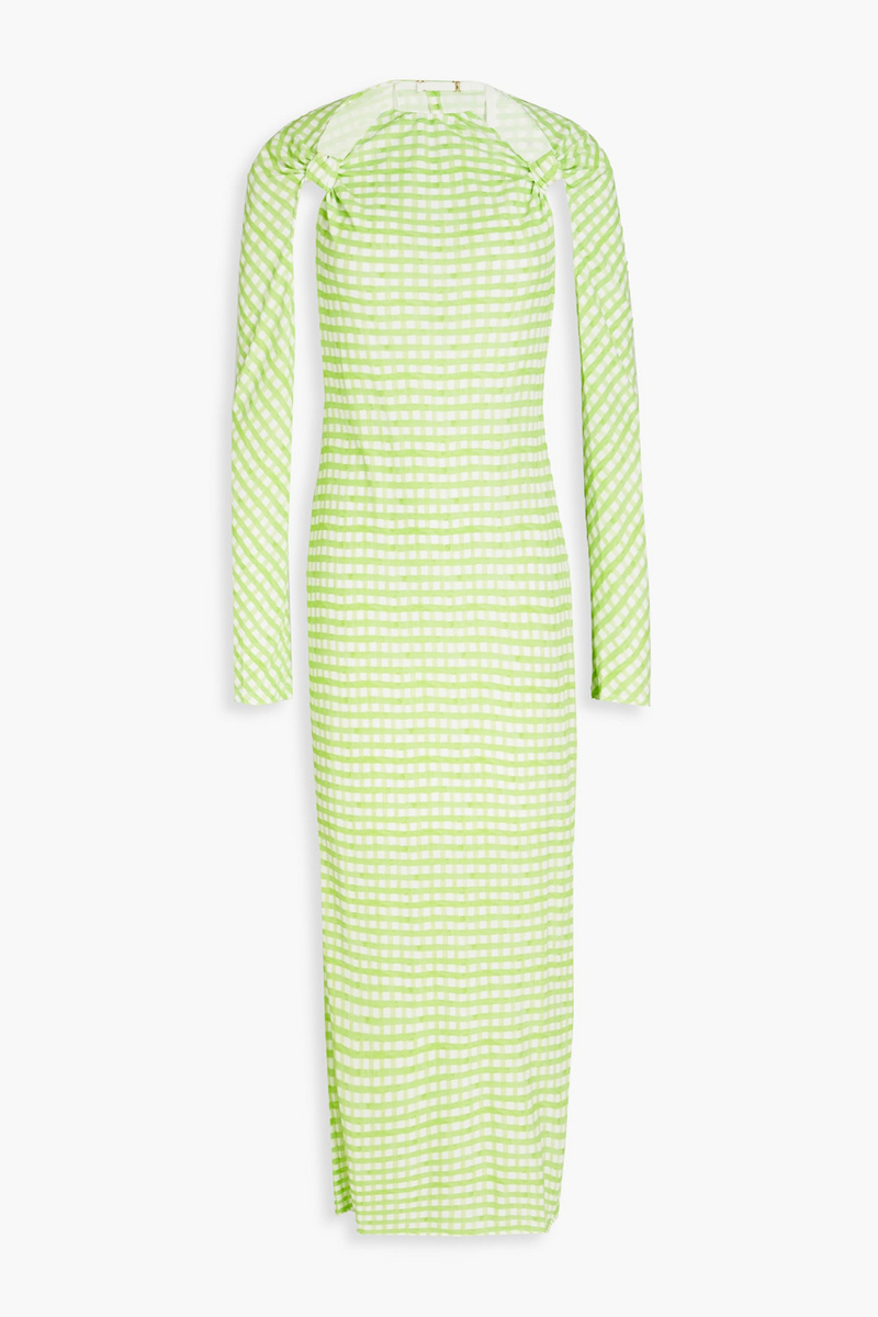 JACQUEMUS - Nodi gingham cutout stretch-jersey midi dress - Green - FR 36