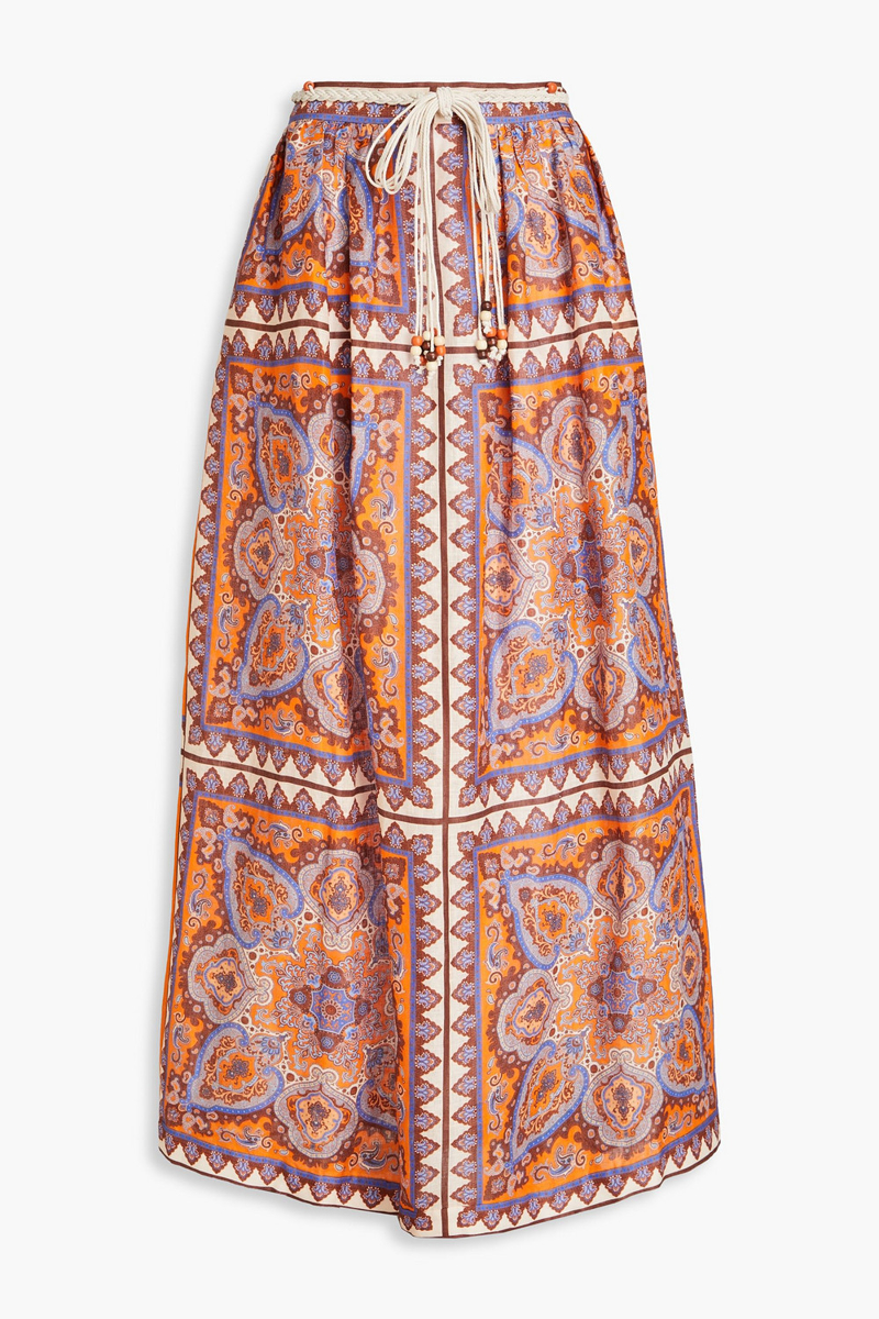 zimmermann - paisley-print linen maxi skirt - orange - 00