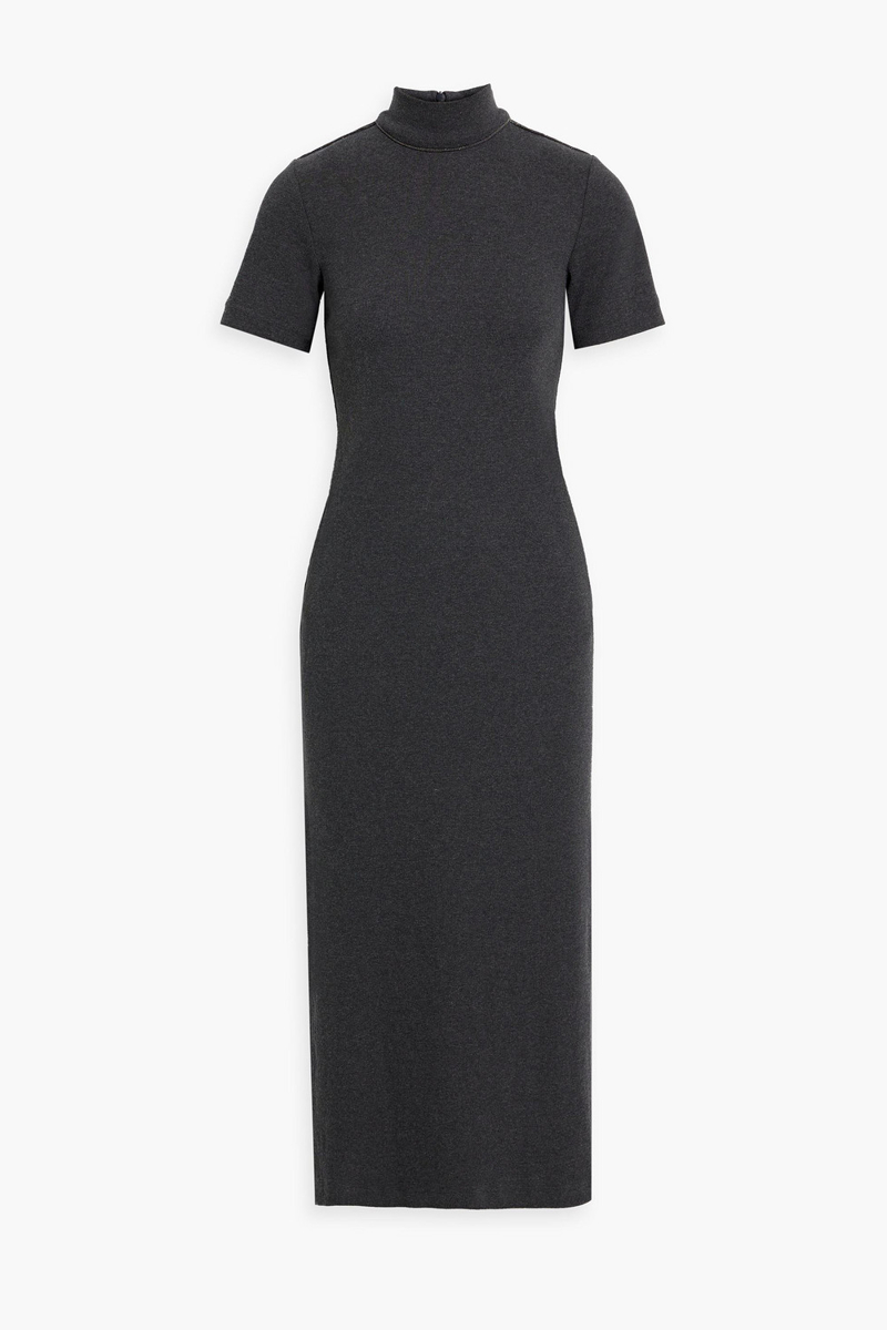 brunello cucinelli - bead-embellished ribbed cotton-blend midi dress - gray - xxs