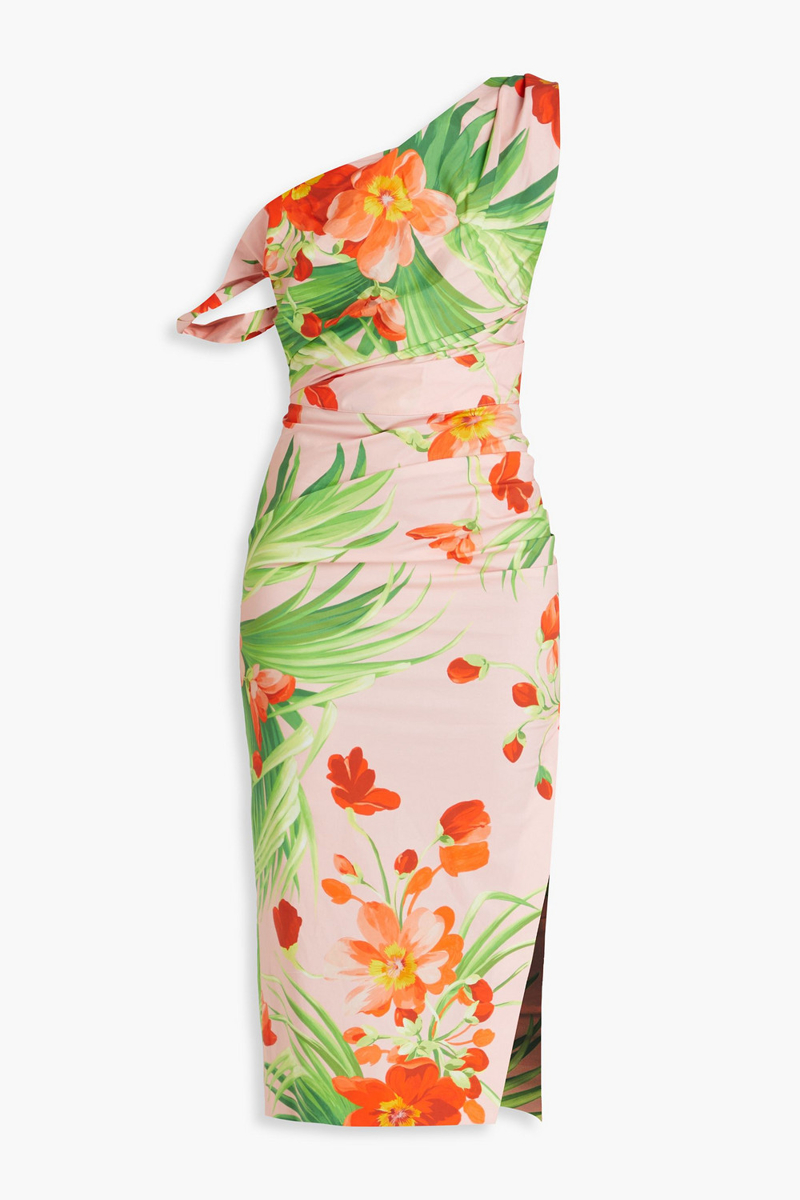 carolina herrera - one-shoulder floral-print stretch-cotton poplin midi dress - pink - us 0
