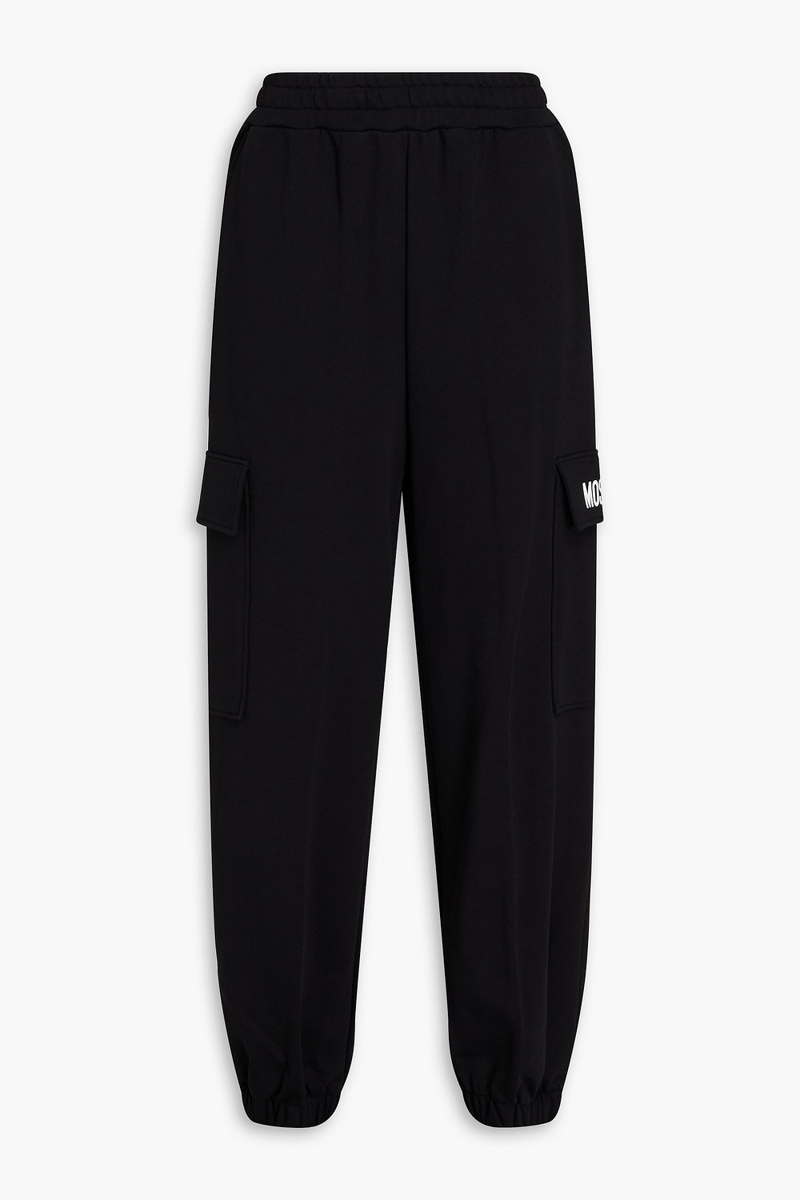 moschino - printed french cotton-terry track pants - black - it 40