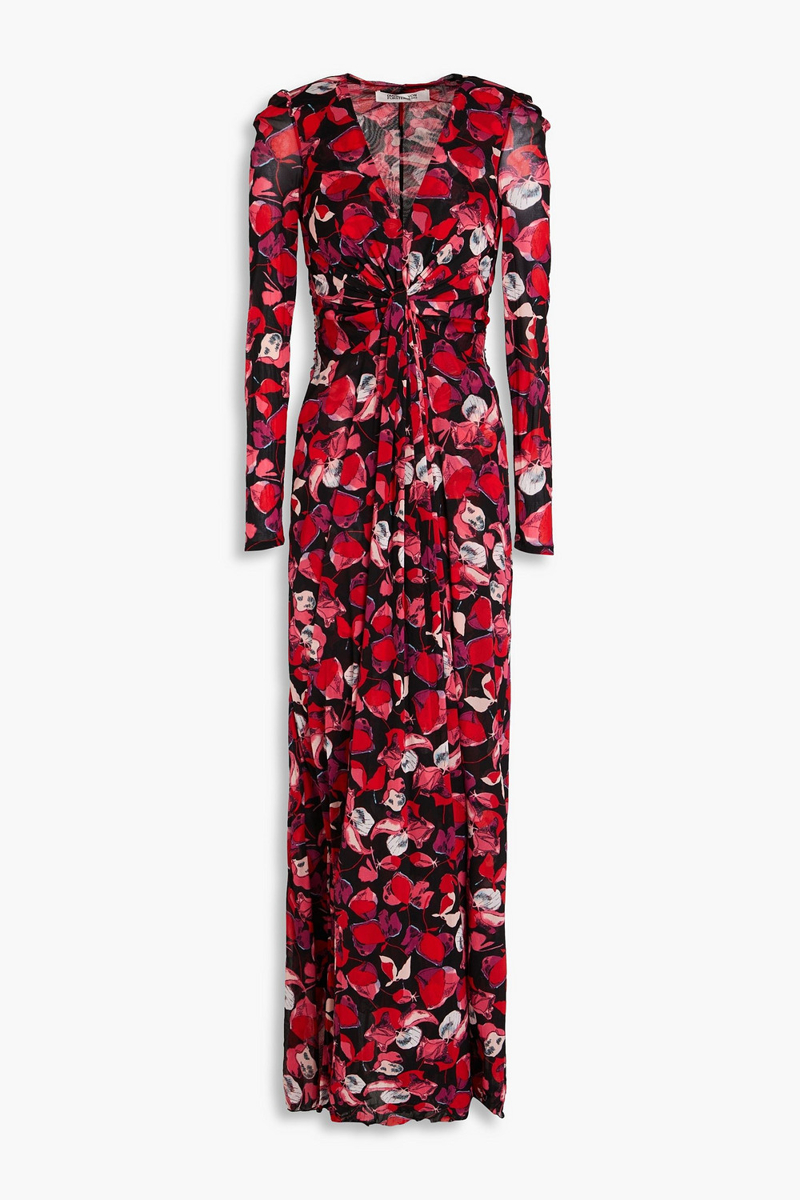 Diane von Furstenberg - Adara floral-print mesh maxi dress - Red - M