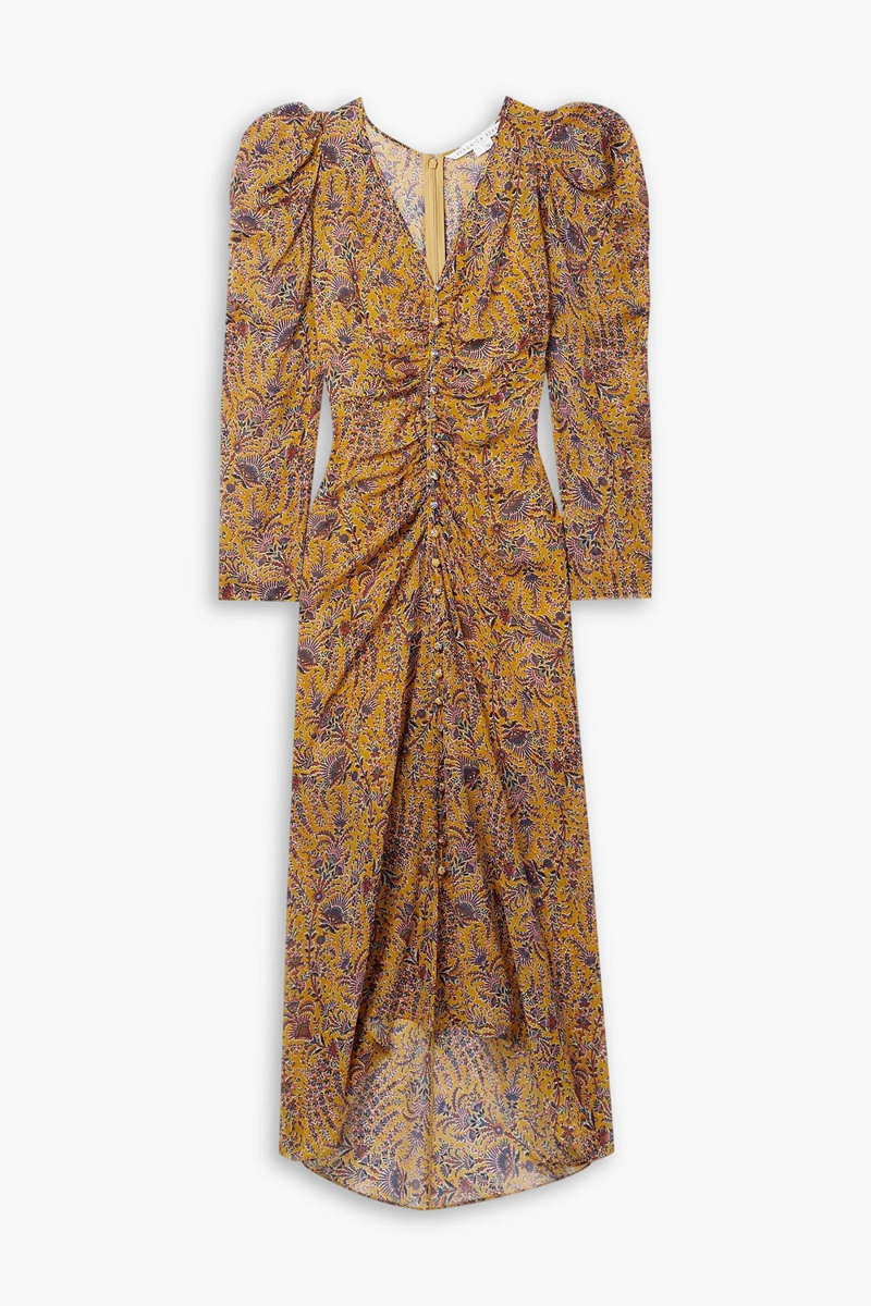 Veronica Beard - Ferrara ruched printed silk-crepe maxi dress - Yellow - US 10