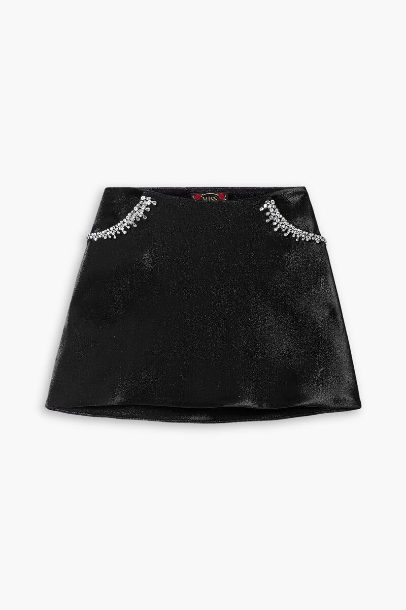 Miss Sohee - Crystal-embellished lamé mini skirt - Black - UK 10