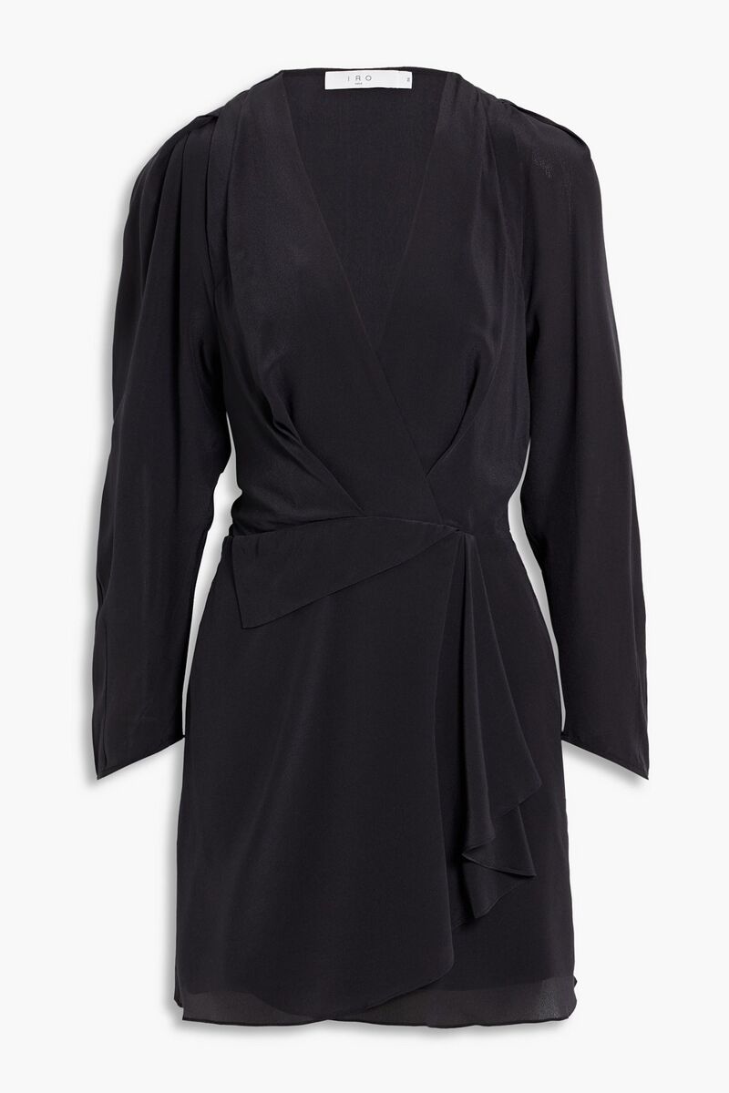 IRO - Genara wrap-effect silk crepe de chine mini dress - Black - FR 38