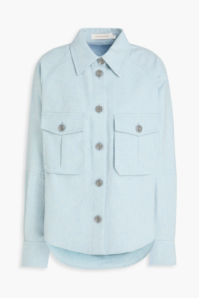 zimmermann - donegal cotton and silk-blend shirt jacket - blue - 00