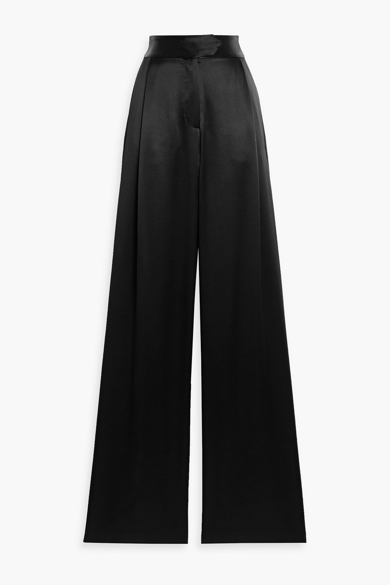 michelle mason - pleated silk-charmeuse wide-leg pants - black - us 2