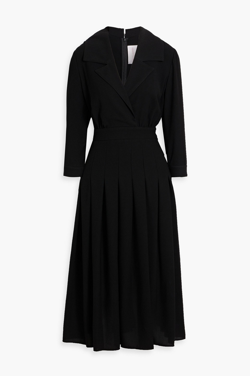 carolina herrera - wrap-effect pleated crepe midi dress - black - us 0