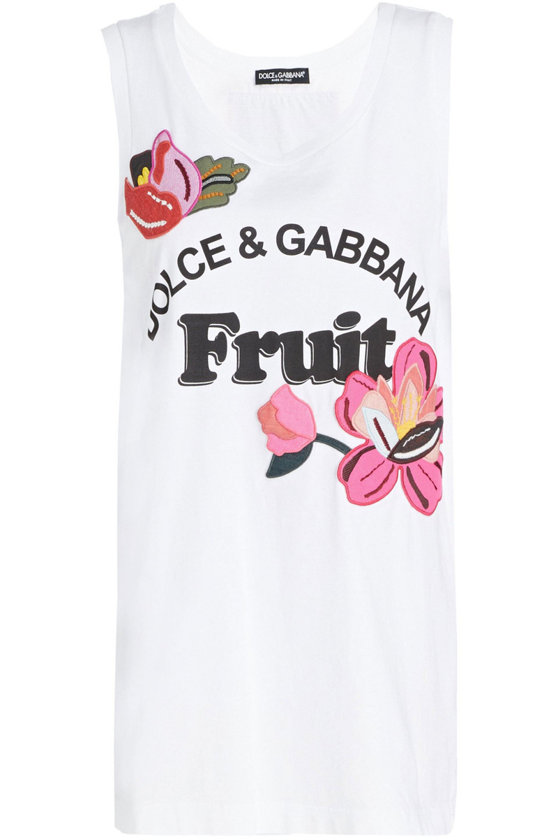 Dolce&Gabbana - Appliquéd printed cotton-jersey tank - White - IT 44