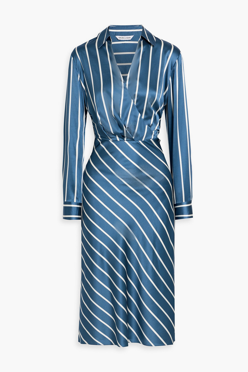 veronica beard - otis striped silk-blend satin midi dress - blue - us 6