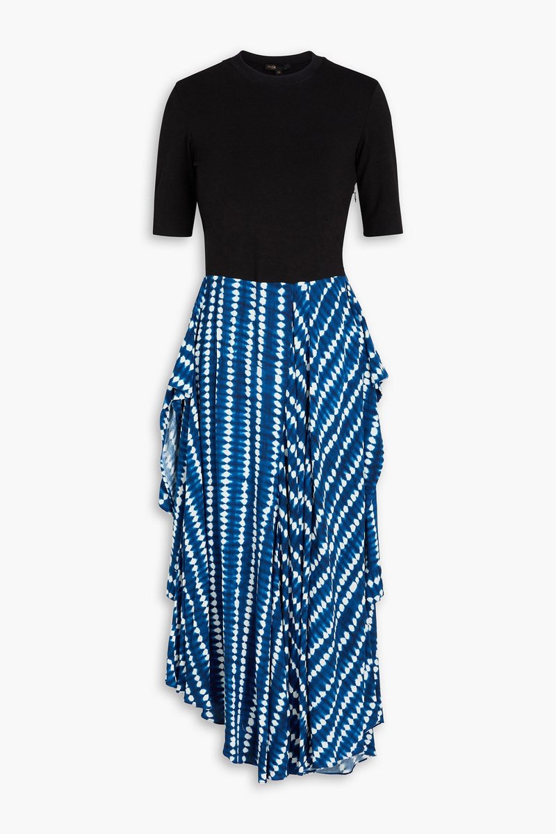maje - printed crepe and jersey midi dress - black - fr 34
